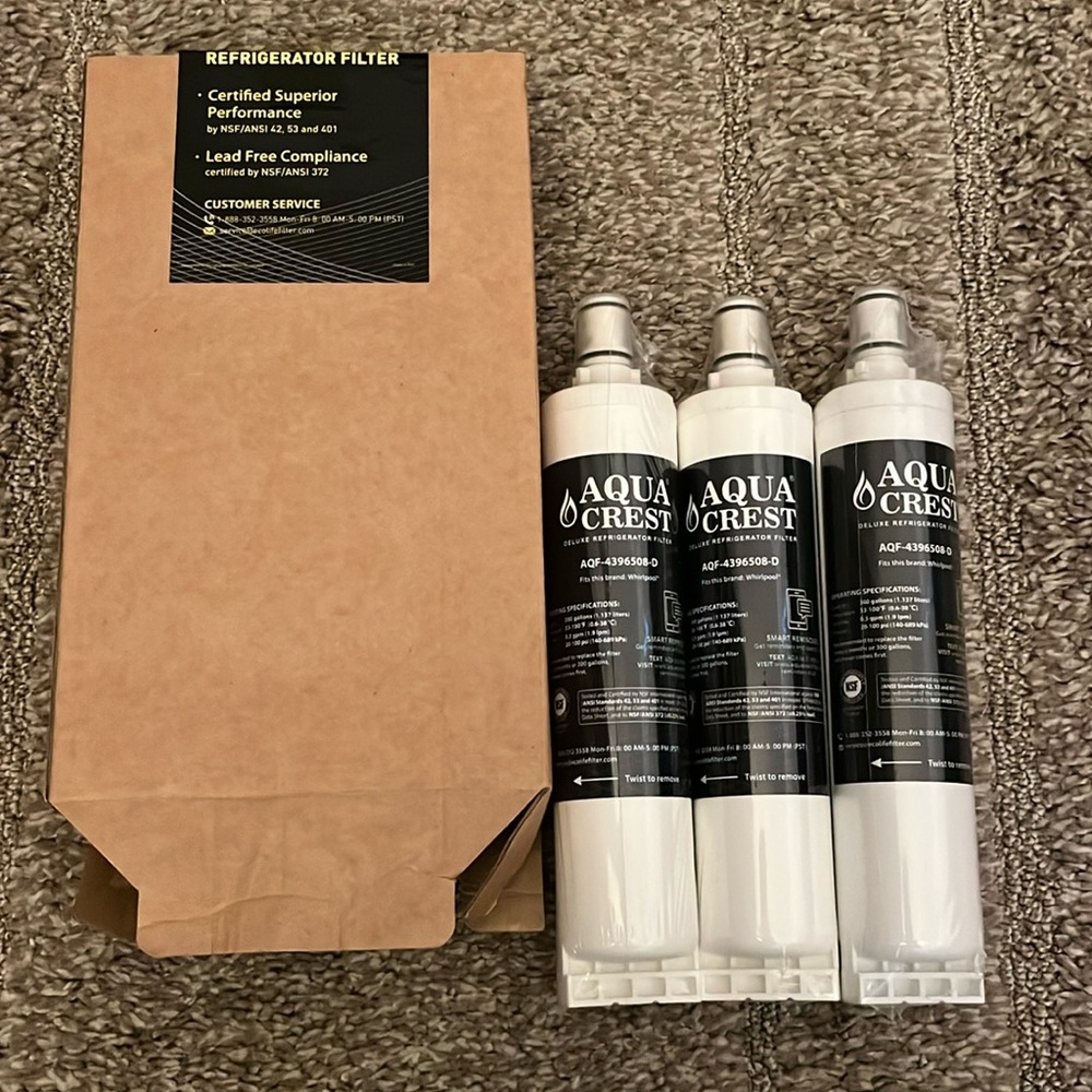 NIB 3 Aqua Crest Deluxe Refrigerator Filters AQF-43965508-D